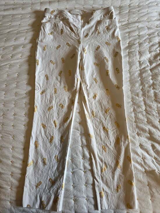 Chico's Pants - Chico's Brigette Ankle Pants in White with Gold Foil‎ Pineapple Print